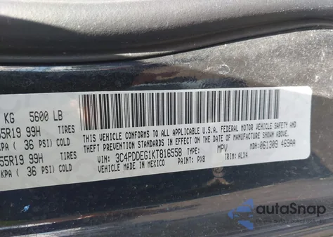 2019 Dodge Journey Gt Awd из США, поврежденный, VIN 3C4PDDEG1KT816558